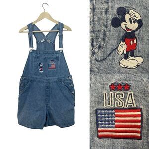 Disney X-Large Jean Overall Shorts USA American Flag Mickey Mouse Womens